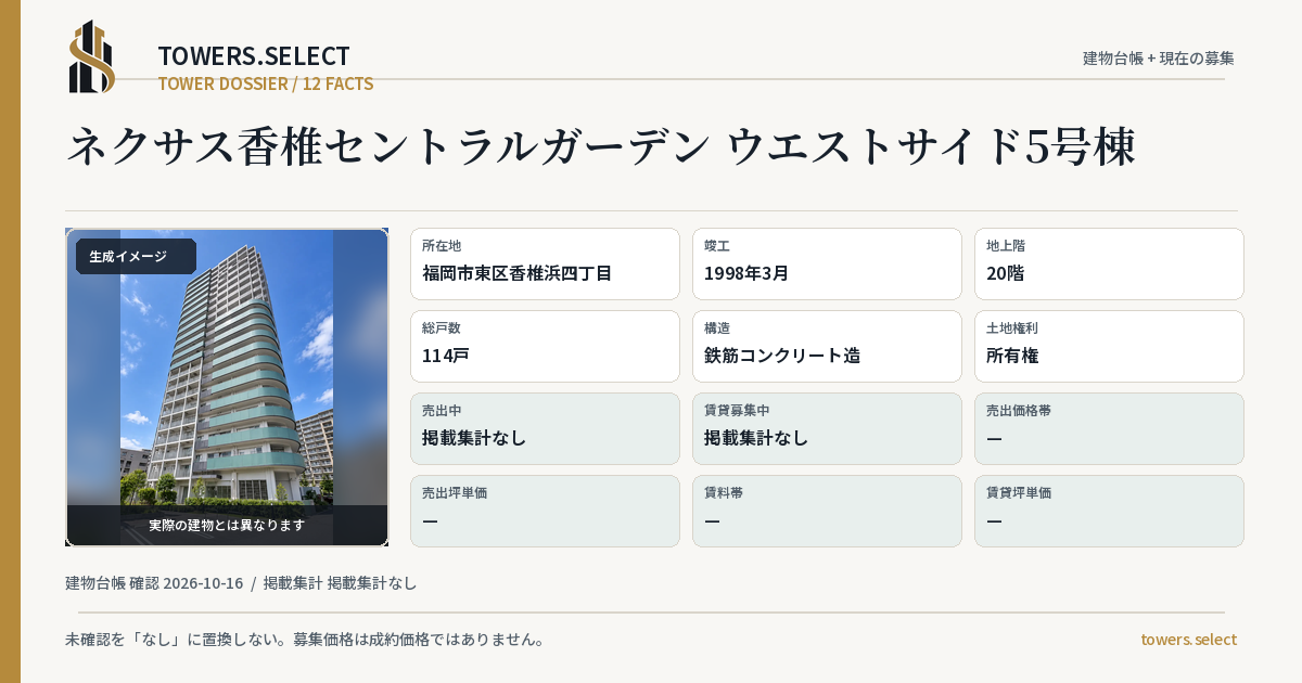 ネクサス香椎セントラルガーデン ウエストサイド5号棟の棟の12データカード