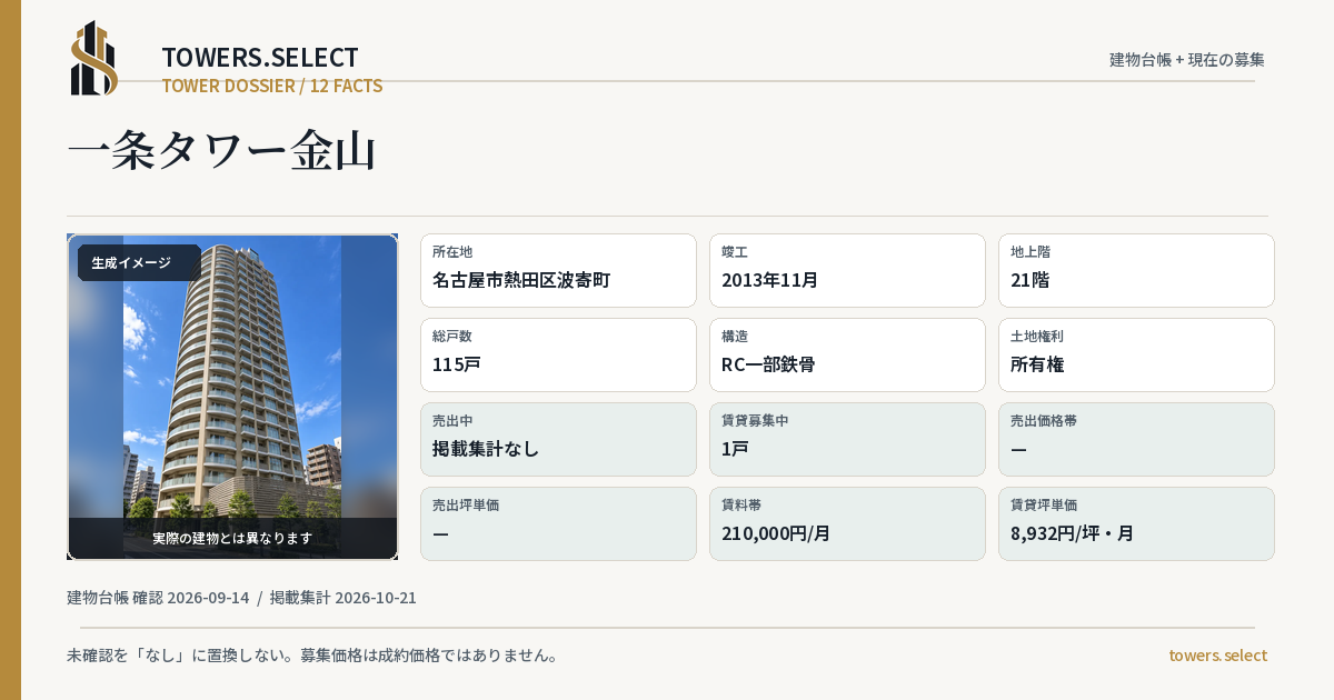 一条タワー金山の棟の12データカード
