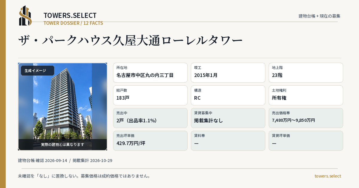 ザ・パークハウス久屋大通ローレルタワーの棟の12データカード