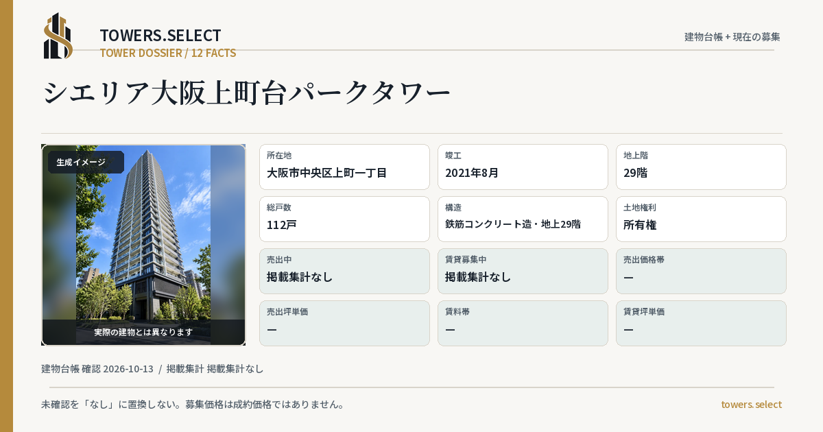 シエリア大阪上町台パークタワーの棟の12データカード