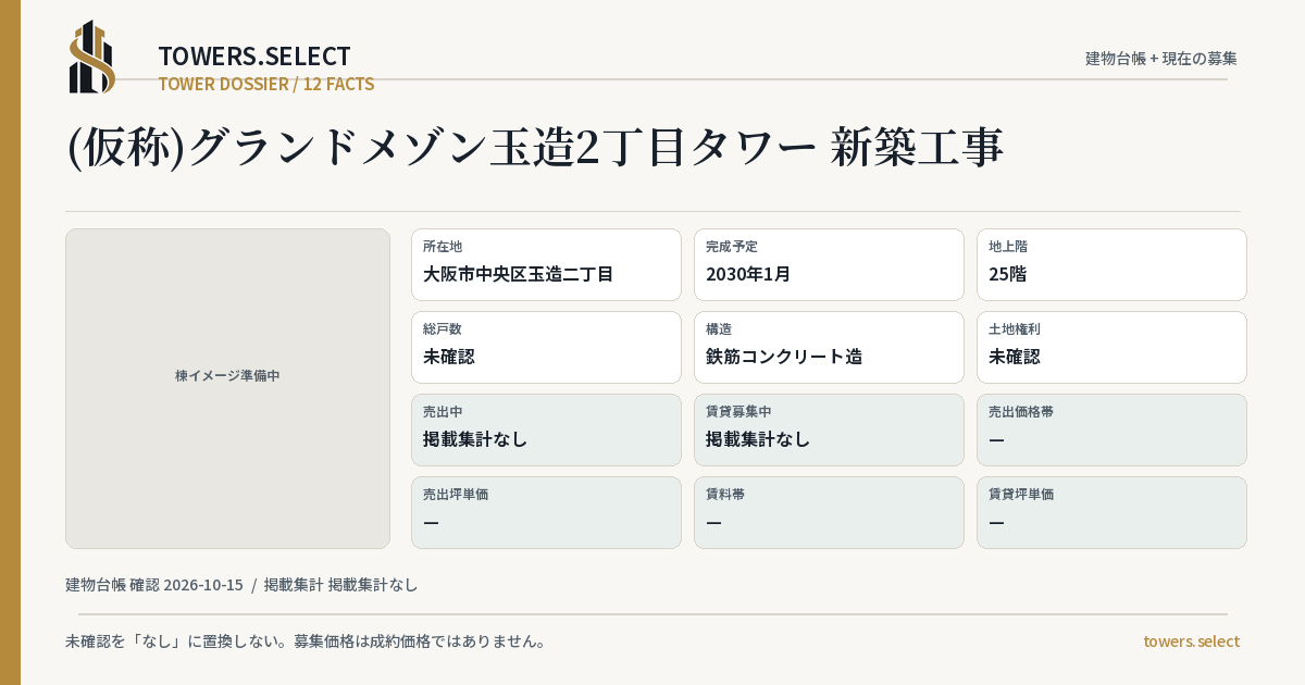 12 Data Cards for GRANDE MAISON TAMATSUKURI 2-CHOME TOWER PROJECT