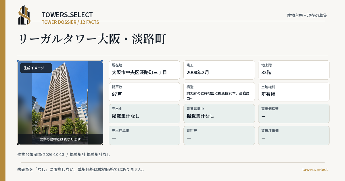 リーガルタワー大阪・淡路町の棟の12データカード