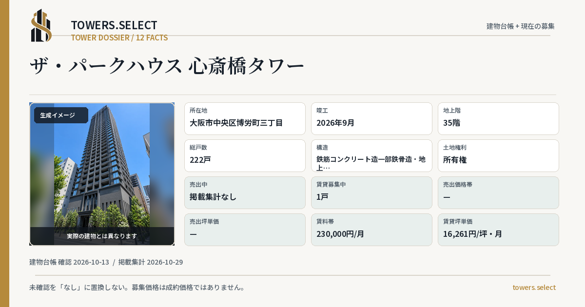 ザ・パークハウス 心斎橋タワーの棟の12データカード