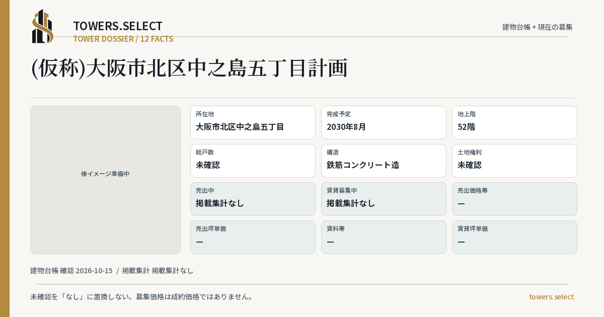 (仮称)大阪市北区中之島五丁目計画の棟の12データカード