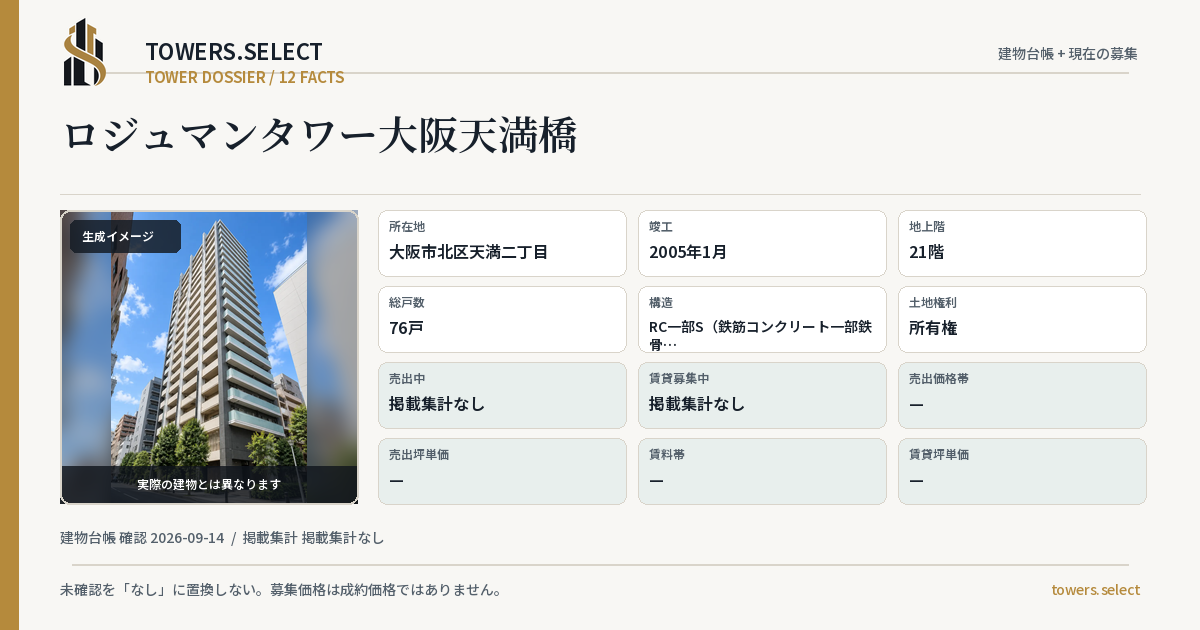 ロジュマンタワー大阪天満橋の棟の12データカード