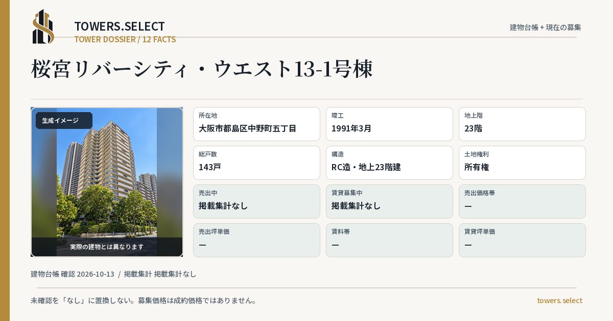 桜宮リバーシティ・ウエスト13-1号棟の棟の12データカード