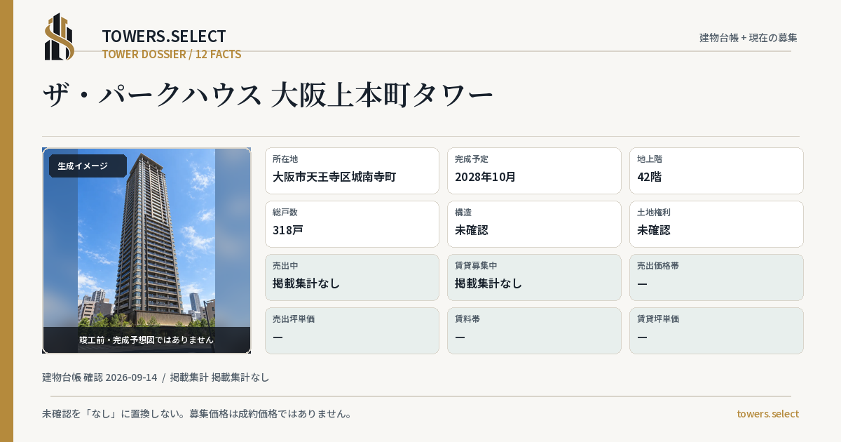12 Data Cards for THE PARK HOUSE OSAKAUEHONMACHI TOWER