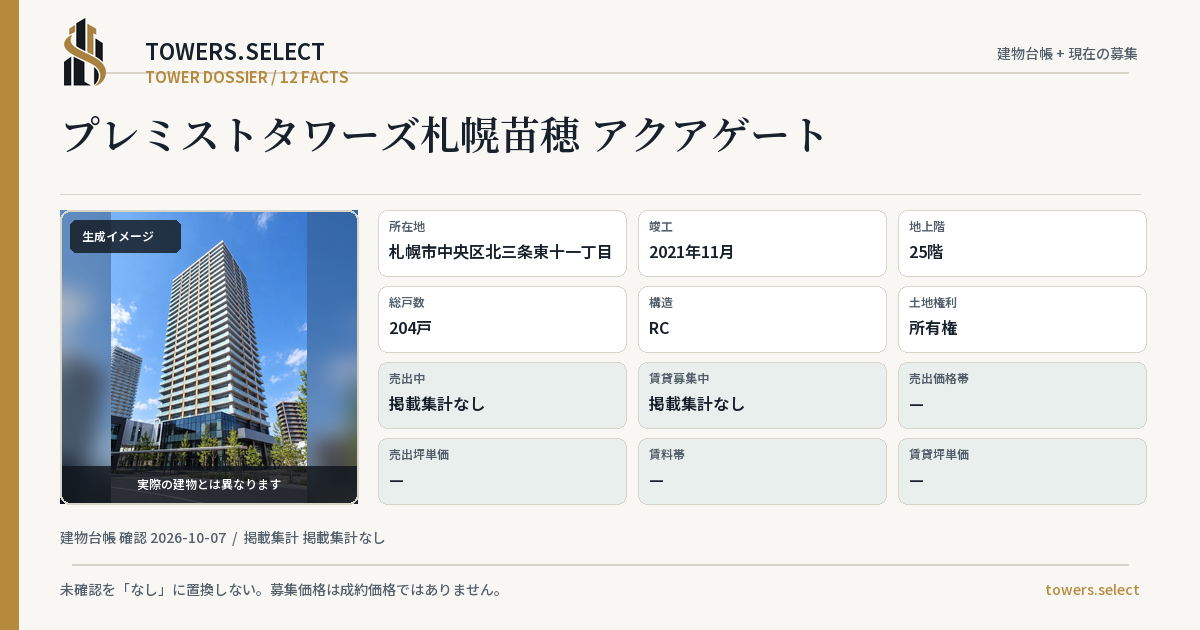 プレミストタワーズ札幌苗穂 アクアゲートの棟の12データカード