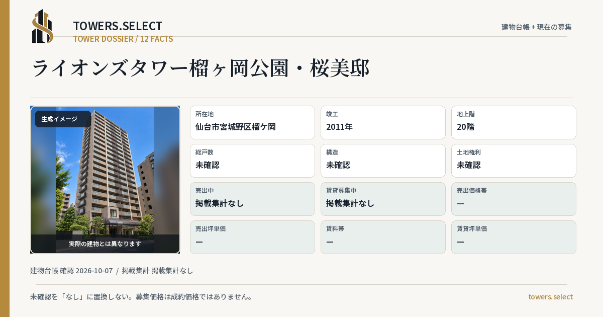 12 Data Cards for LIONS TOWER TSUTSUJIGAOKA KOEN OBITEI