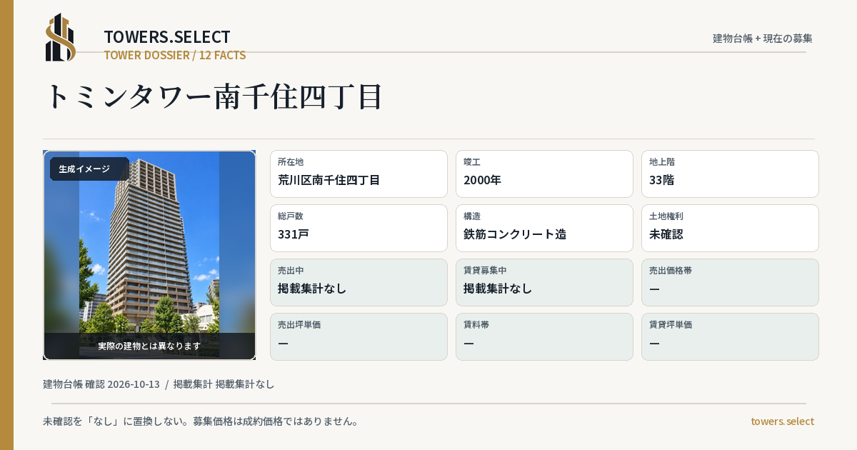トミンタワー南千住四丁目の棟の12データカード