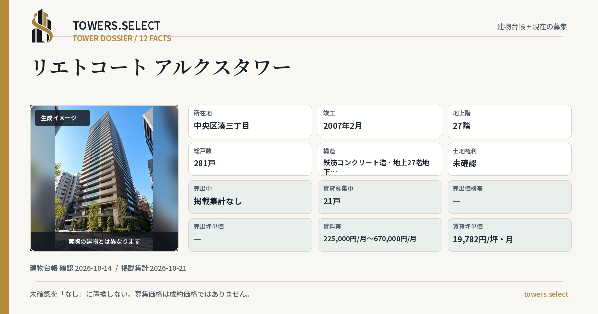 リエトコート アルクスタワーの棟の12データカード