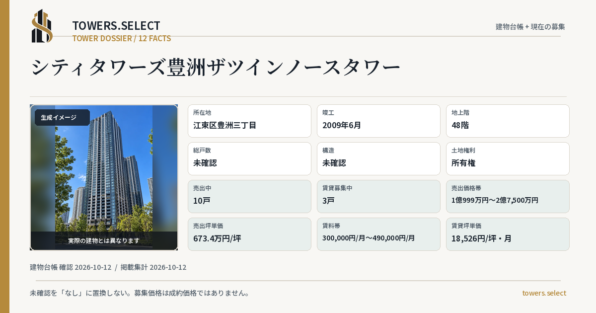 シティタワーズ豊洲ザツインノースタワーの棟の12データカード