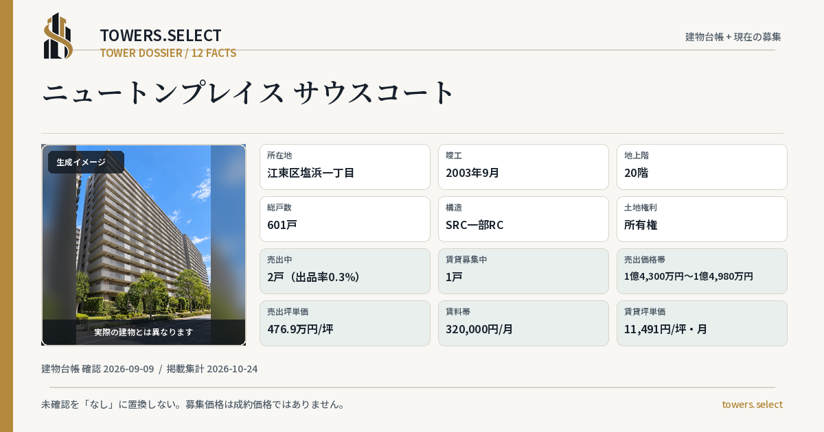 ニュートンプレイス サウスコートの棟の12データカード