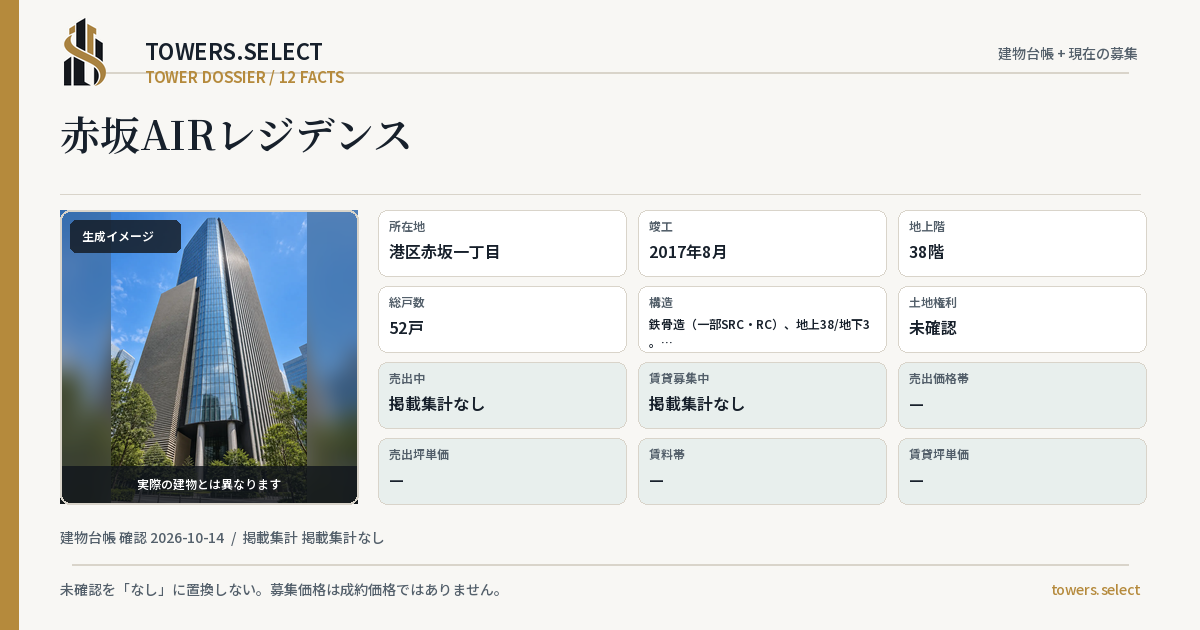 赤坂AIRレジデンスの棟の12データカード