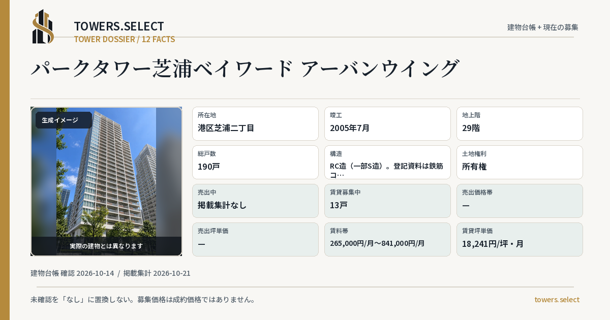 パークタワー芝浦ベイワード アーバンウイングの棟の12データカード