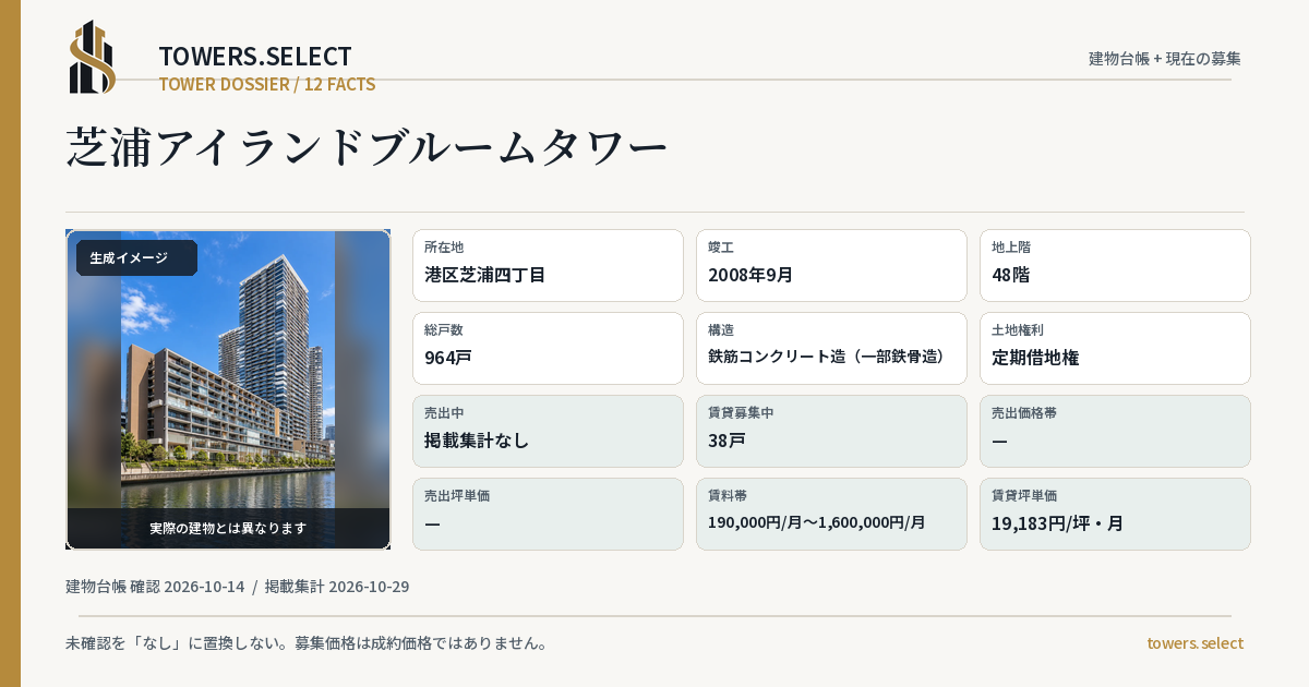芝浦アイランドブルームタワーの棟の12データカード