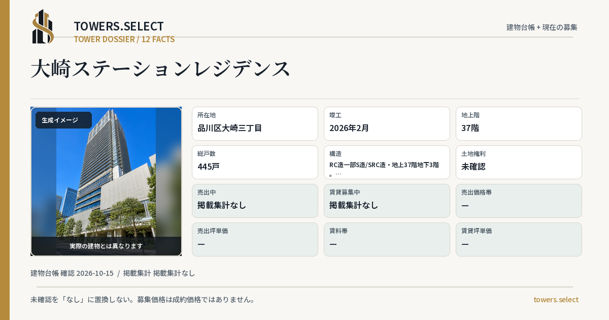 大崎ステーションレジデンスの棟の12データカード