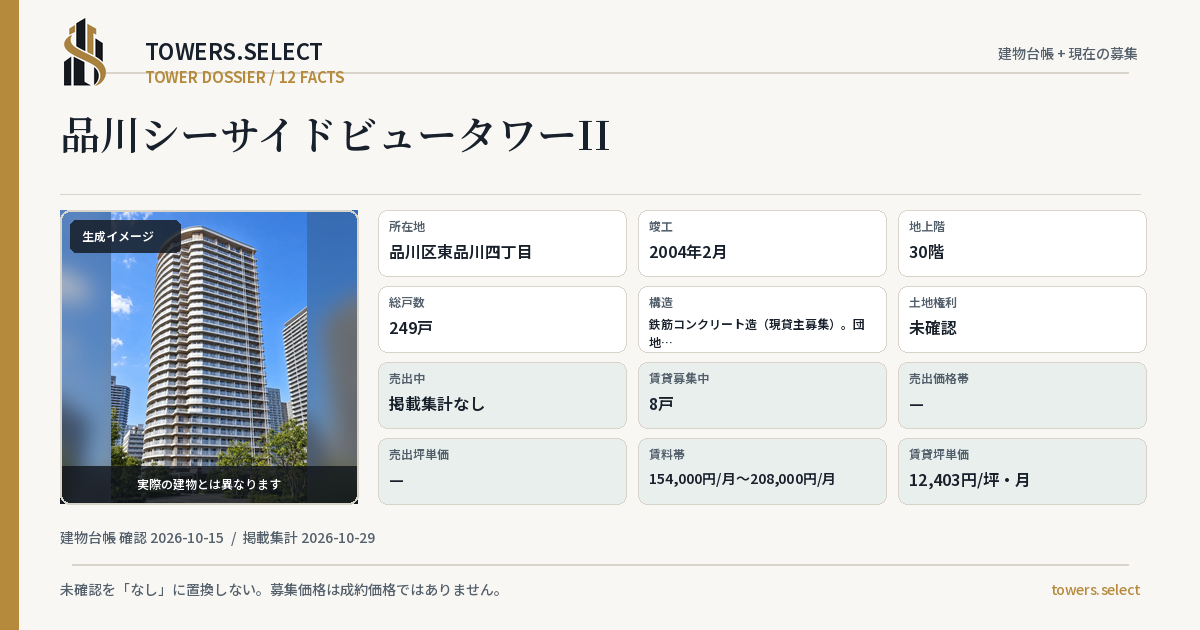 品川シーサイドビュータワーIIの棟の12データカード