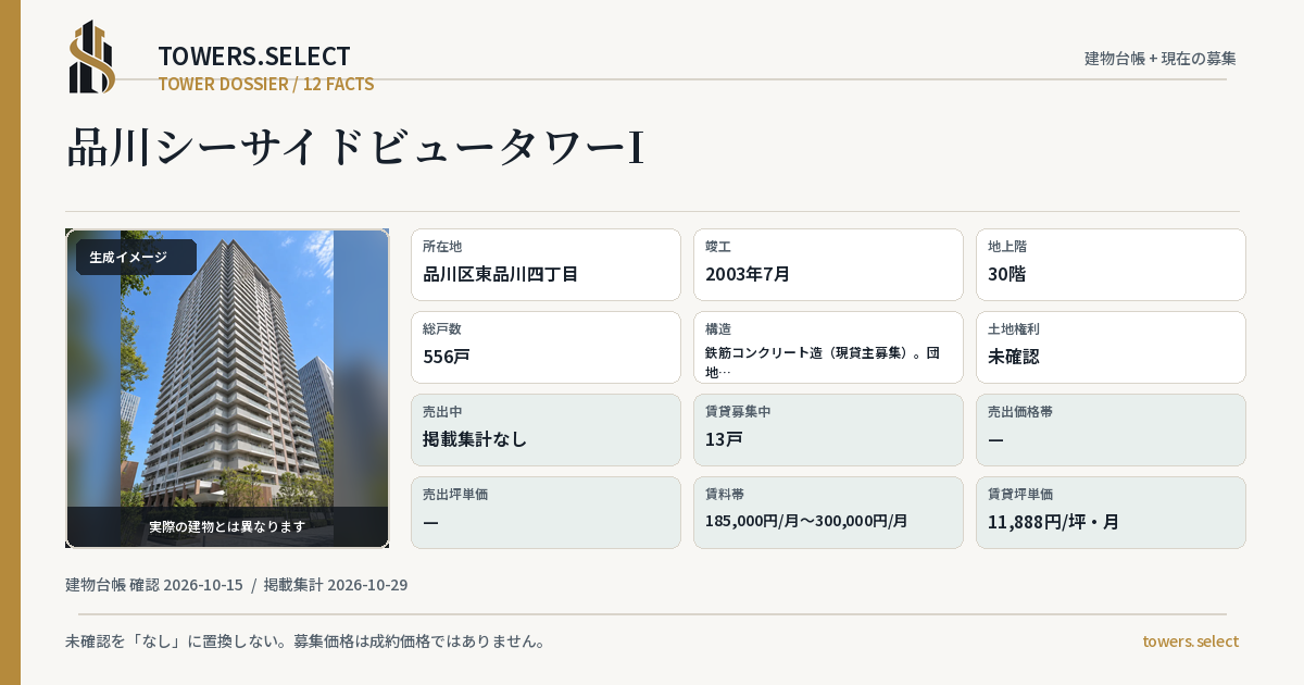 品川シーサイドビュータワーIの棟の12データカード
