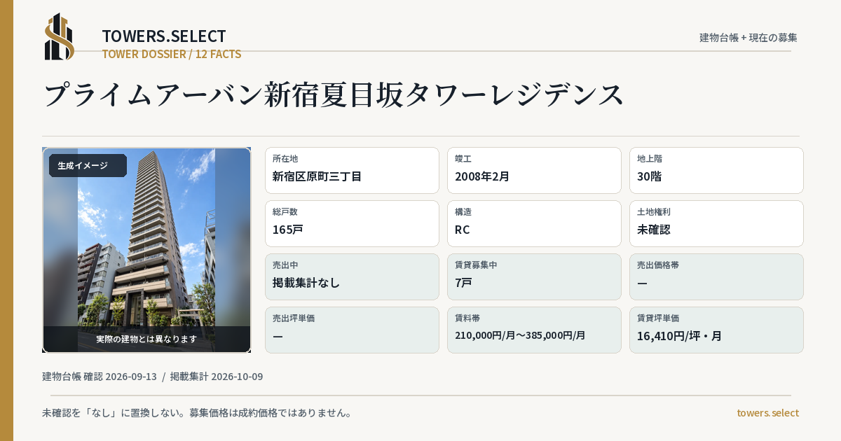 プライムアーバン新宿夏目坂タワーレジデンスの棟の12データカード