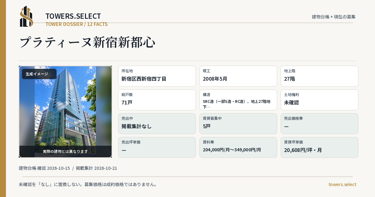 プラティーヌ新宿新都心の棟の12データカード