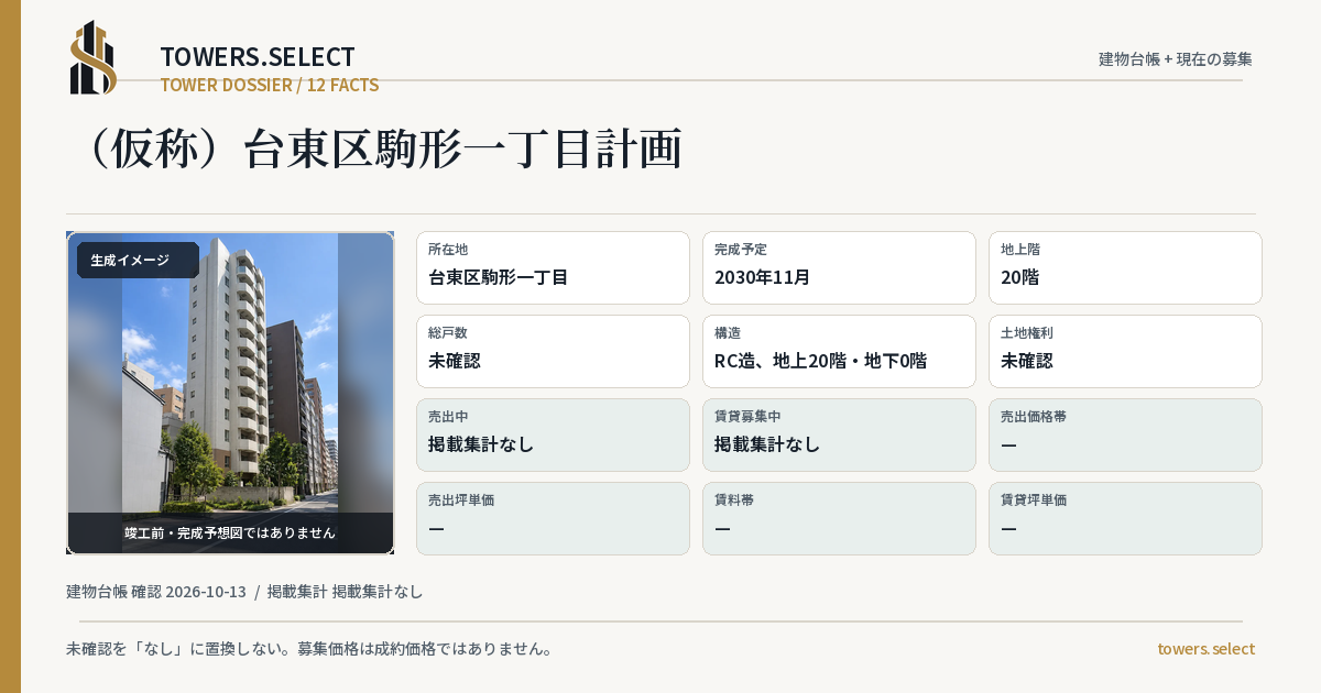 (仮称)台東区駒形一丁目計画の棟の12データカード