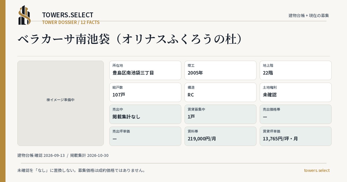 ベラカーサ南池袋(オリナスふくろうの杜)の棟の12データカード
