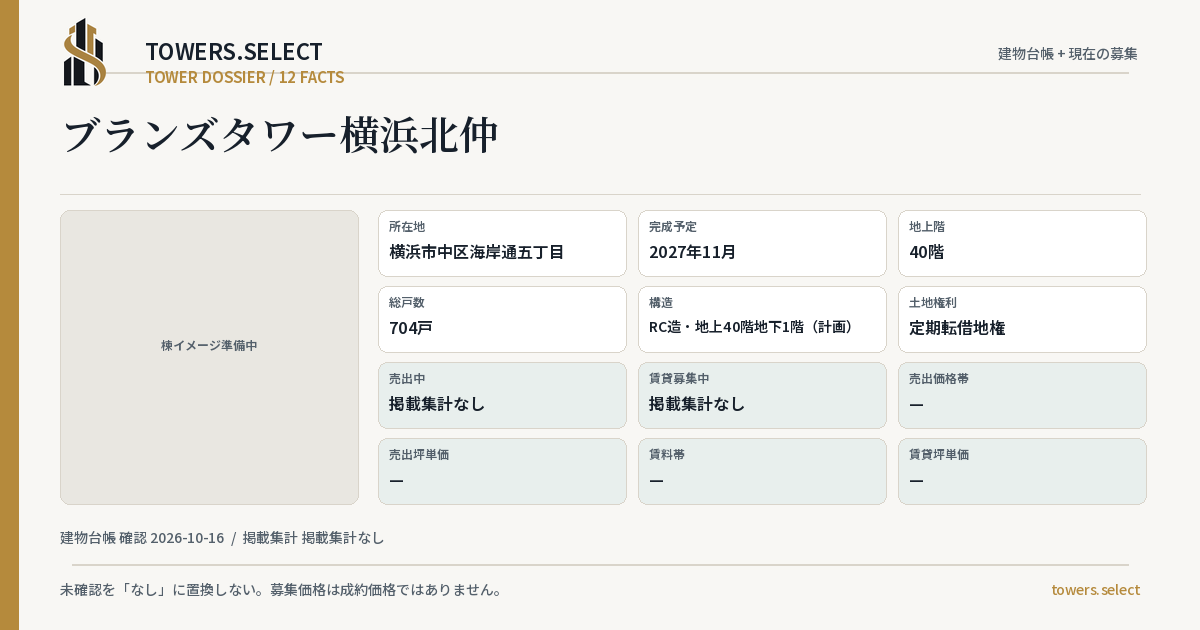 ブランズタワー横浜北仲の棟の12データカード