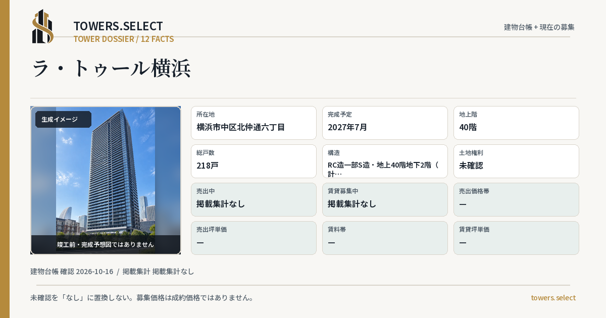 12 Data Cards for LA TOUR YOKOHAMA