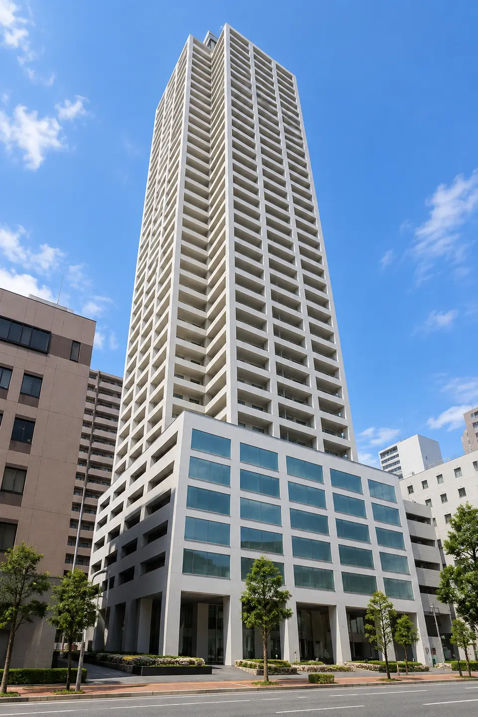 Generated illustration (not the actual building) of SANNOMIYAMYUJIAMU TOWER