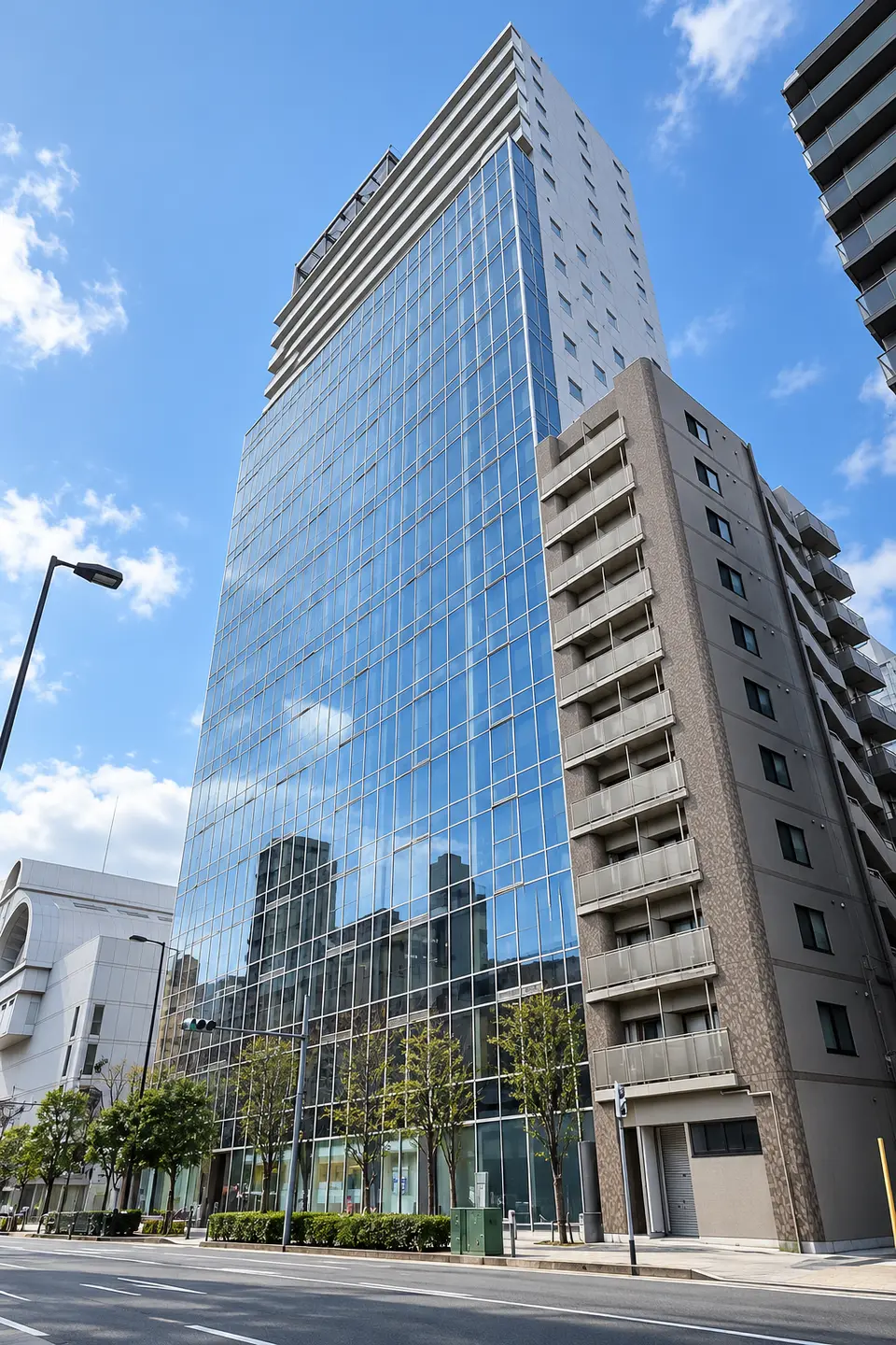 Generated illustration (not the actual building) of HONMACHIBASHI TOWER