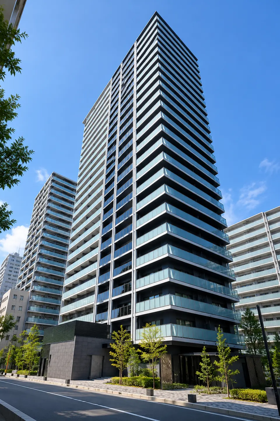 Generated illustration (not the actual building) of JIOTENROKU TWIN TOWERS EAST
