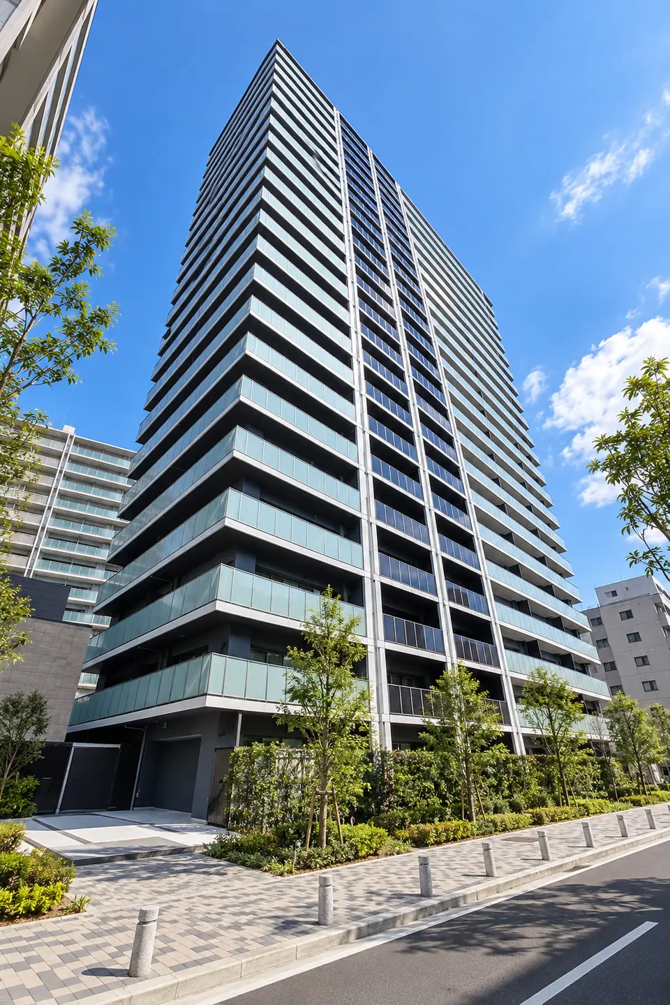 Generated illustration (not the actual building) of JIOTENROKU TWIN TOWERS WEST