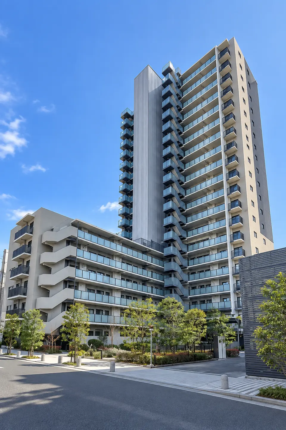 Generated illustration (not the actual building) of BURANNIDO TOWER NAGAI GARDEN SQUARE WEST TOWER