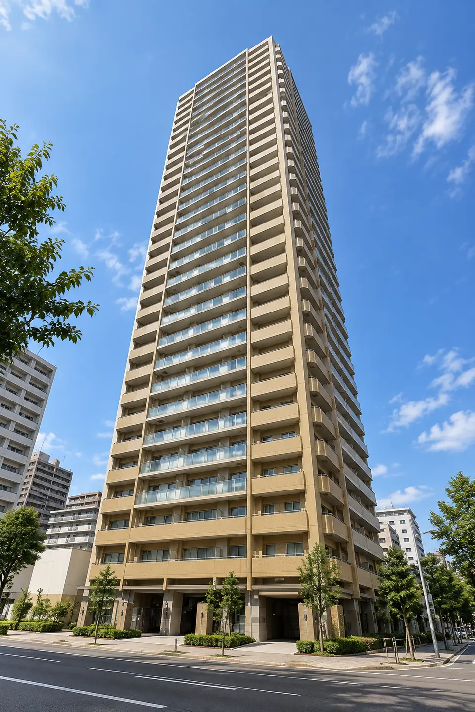 Generated illustration (not the actual building) of CHIJIKOKANMAE TOWER RESIDENCE