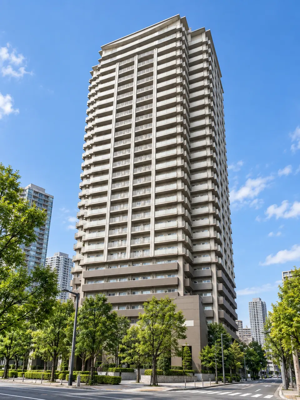 Generated illustration (not the actual building) of HARUMIAI RANDO TORITON SQUARE URBAN TOWER