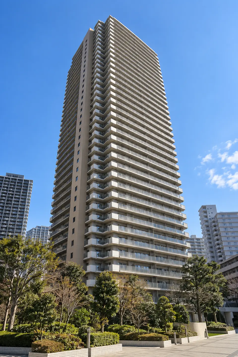 Generated illustration (not the actual building) of KOSHA TOWER TSUKUDA