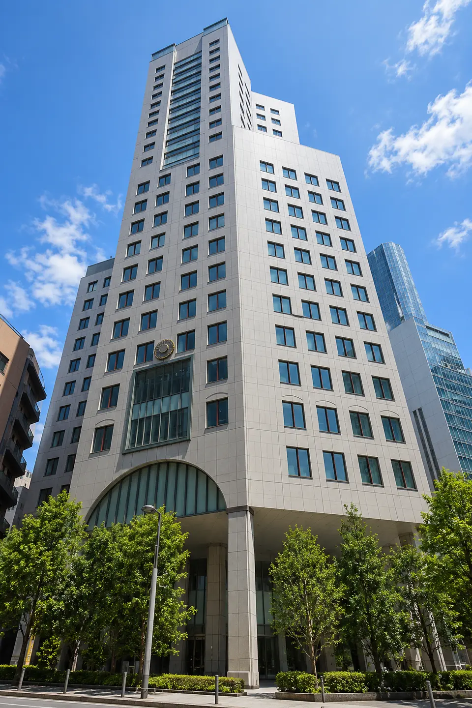 Generated illustration (not the actual building) of MOMENTO SHIODOME