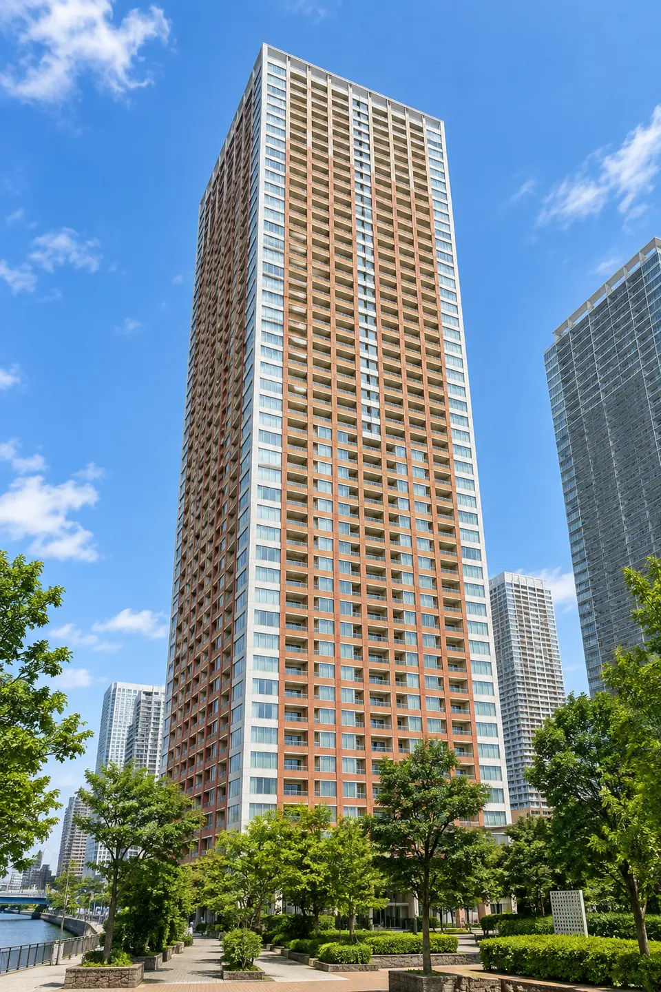 Generated illustration (not the actual building) of SHIBAURA AI RANDO GUROBU TOWER