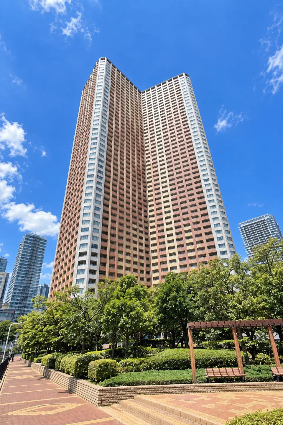 Generated illustration (not the actual building) of SHIBAURA AI RANDO KEPU TOWER
