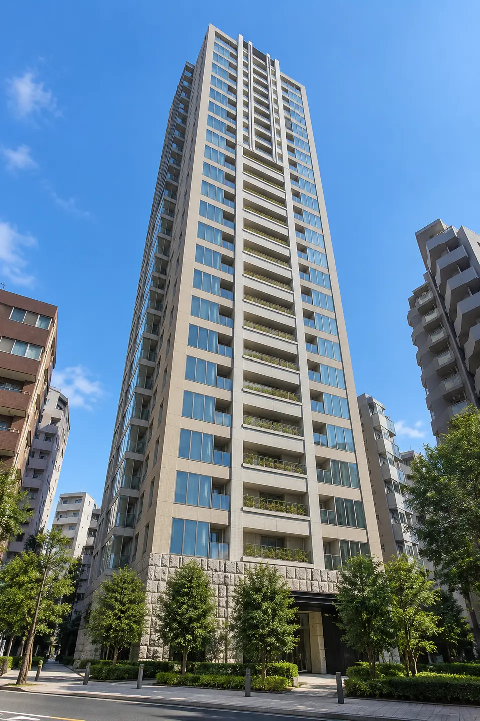 Generated illustration (not the actual building) of PROUD TOWER TAKANAWADAI