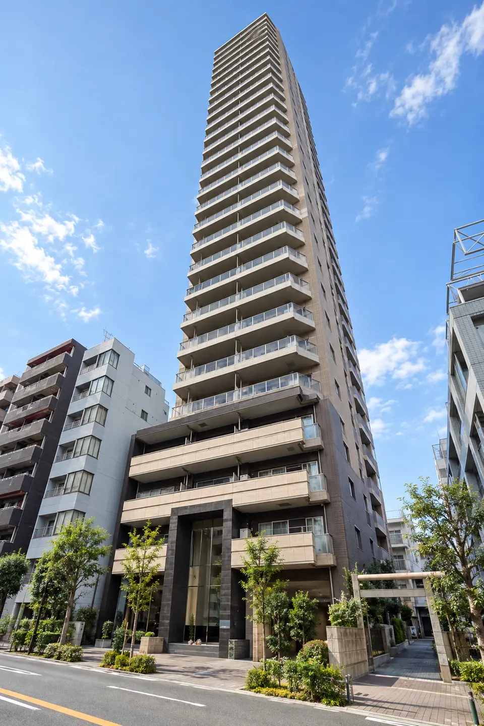Generated illustration (not the actual building) of PURAIMU URBAN SHINJUKUNATSUMEZAKA TOWER RESIDENCE