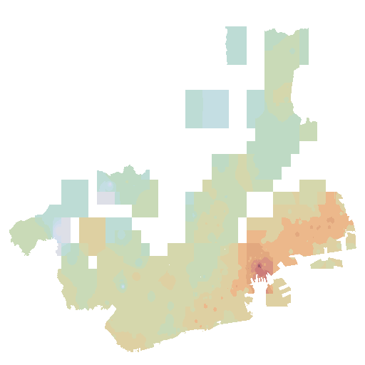 Map of 2026 officially assessed land prices in Kobe, shown by color