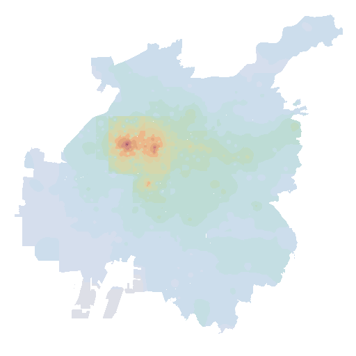Map of 2026 officially assessed land prices in Nagoya, shown by color
